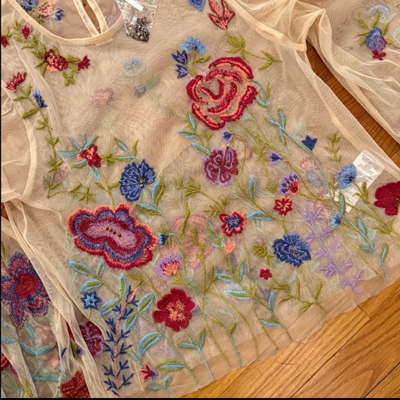 New Anthropologie The Layla Long-Sleeve Appliqué Mesh Blouse Size S - Picture 6 of 8